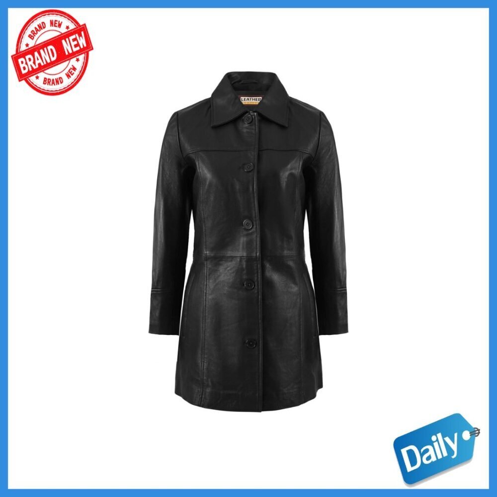 Lambskin Leather Car Coat 3/4 Length Overcoat Women's Classic Style